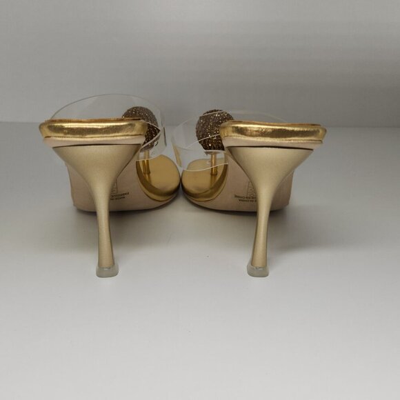 Jeffrey Campell Polished Sandal Heel Metallic Gold Rhinestone Size 7 - Picture 5 of 14